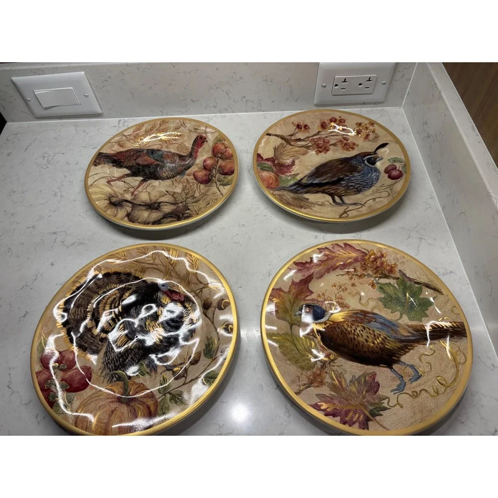 Set of 4 Pottery Barn FRESCO Turkey Game Birds 9